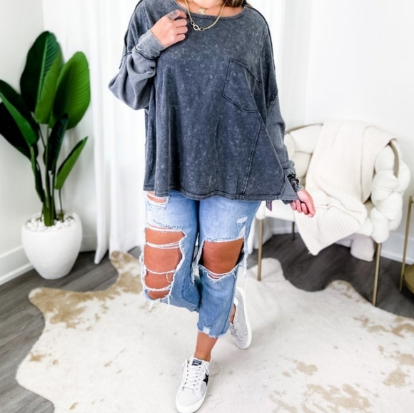 New Fantastic Fawn Mineral wash long sleeve pullover top sz L - Picture 3 of 6